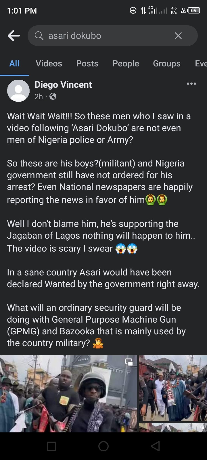 [Video] Unknown Soldiers Protect Asari Dokubo With RPG, Machine Guns, Other Weapons In Buguma, Rivers State