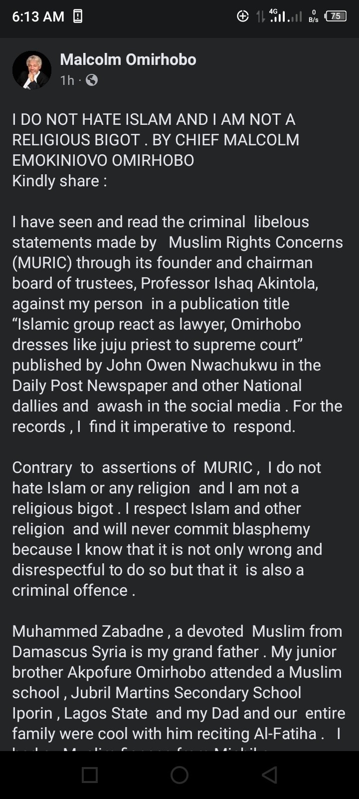 You Can’t Make Me, An Enemy Of Muslims – ’Babalawo’Dressed Lawyer Tells MURIC