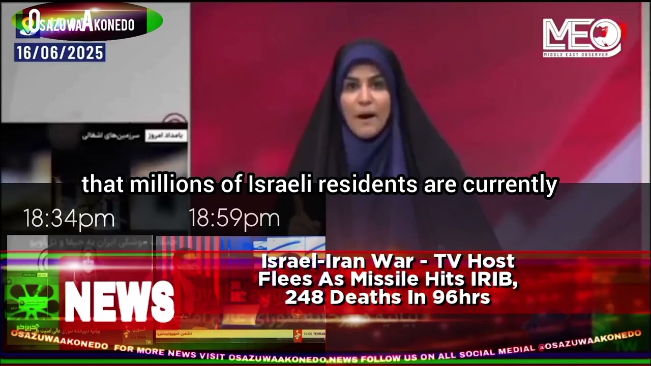 OsazuwaAkonedo ShortReel ~ Israel-Iran War - TV Host Flees As Missile Hits IRIB, 248 Deaths In 96hrs