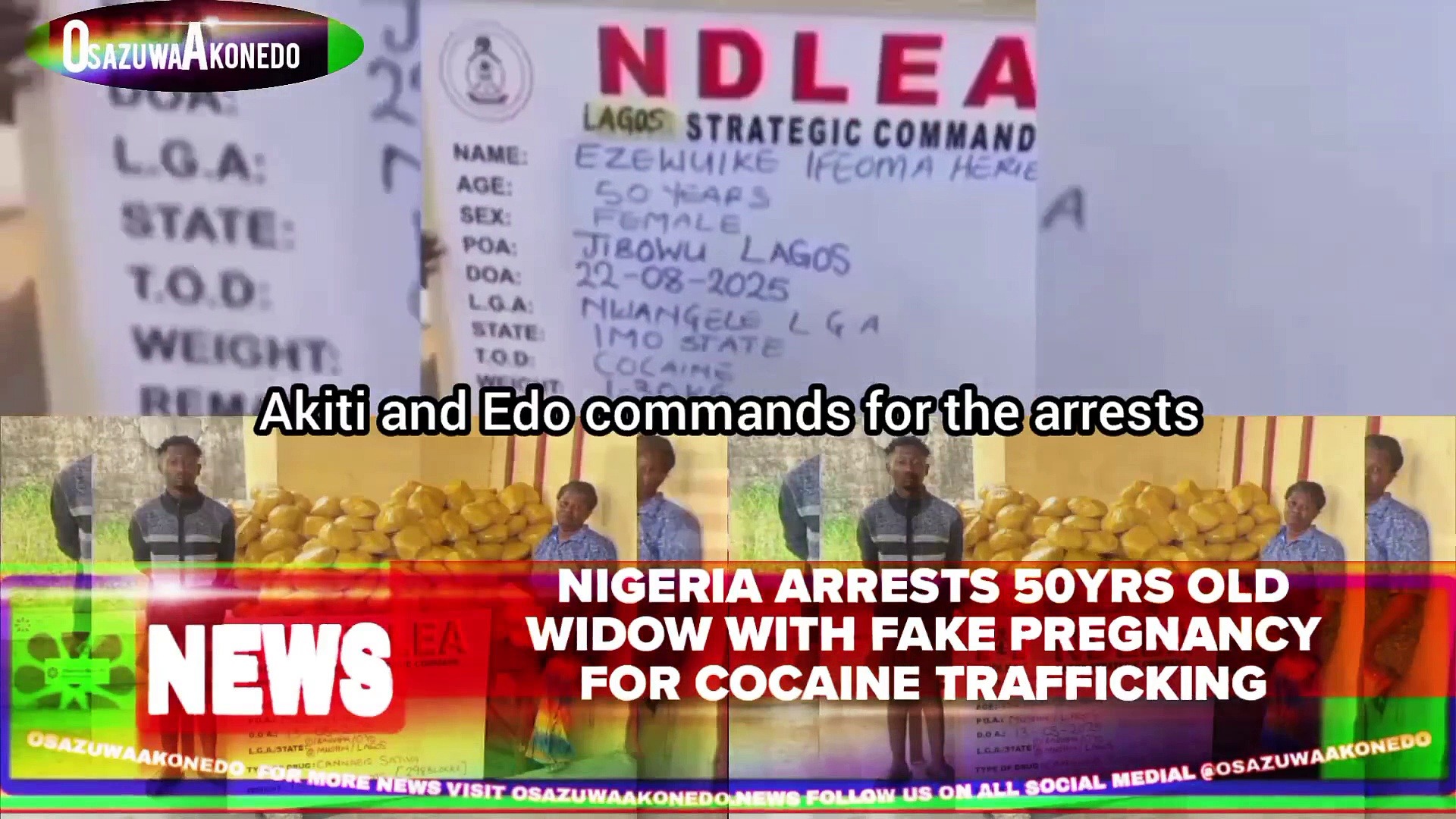 Video ~ Nigeria Arrests 50yrs Old Widow With Fake Pregnancy For Cocaine Trafficking