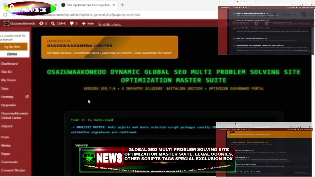 OsazuwaAkonedo Video ~ Global SEO Multi Problem Solving Site Optimization Master Suite, Legal Cookies, Scripts Spl Excl Box